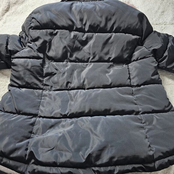 Forever 21 Black Puffer Jacket with Removeable Oversized Pink Faux Fur Hood L - Picture 7 of 7